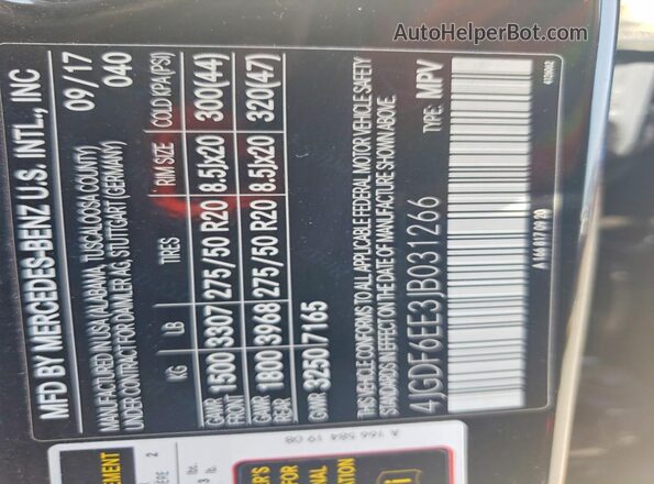4JGDF6EE3JB031266 2018 MERCEDES-BENZ GLS Черный Вид наклейки с VIN-кодом