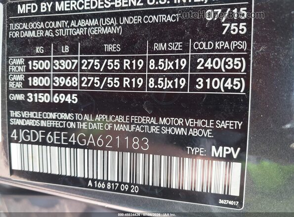 4JGDF6EE4GA621183 2016 MERCEDES-BENZ GL 450 Black Widok komory silnika