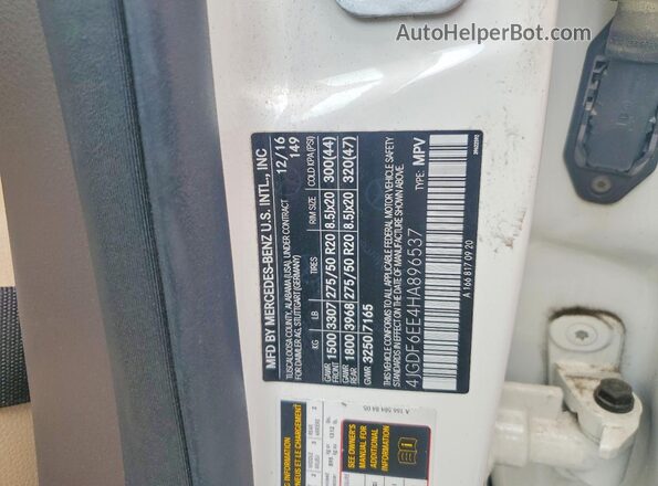 4JGDF6EE4HA896537 2017 MERCEDES-BENZ GLS White Widok naklejki z numerem VIN