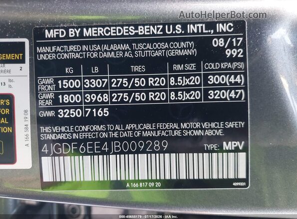 4JGDF6EE4JB009289 2018 MERCEDES-BENZ GLS 450 Gray Вид підкапотного простору