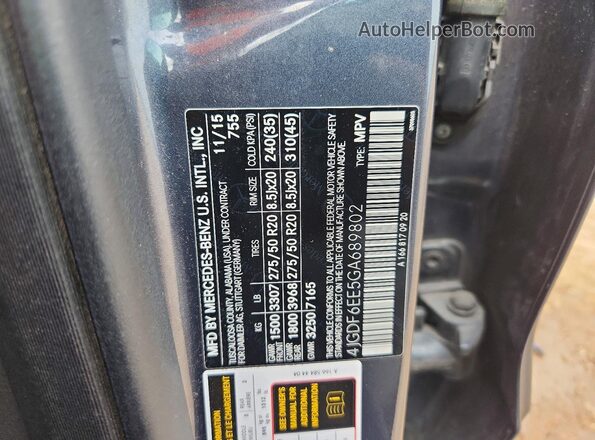 4JGDF6EE5GA689802 2016 MERCEDES-BENZ GL-CLASS Blue Vista de la etiqueta del VIN