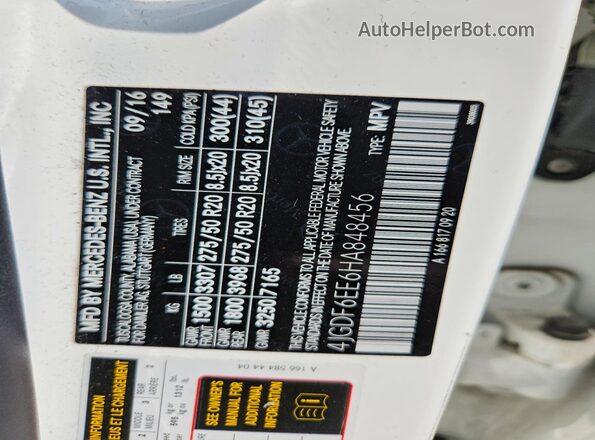 4JGDF6EE6HA848456 2017 MERCEDES-BENZ GLS White Widok komory silnika