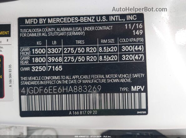4JGDF6EE6HA883269 2017 MERCEDES-BENZ GLS 450 Белый Вид подкапотного пространства