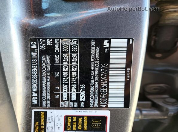 4JGDF6EE6HA976793 2017 MERCEDES-BENZ GLS Silver Widok naklejki z numerem VIN