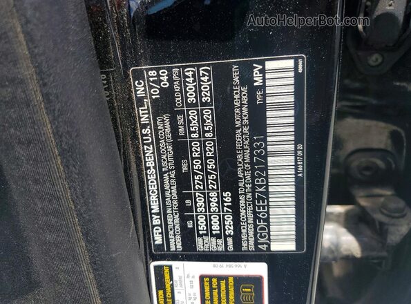 4JGDF6EE7KB217331 2019 MERCEDES-BENZ GLS Black Vista de la etiqueta del VIN
