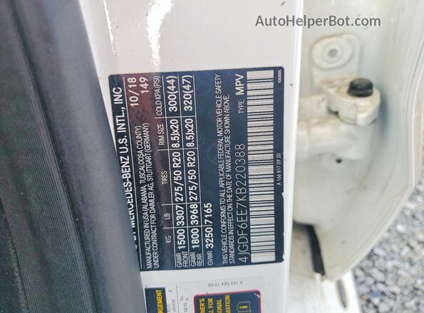 4JGDF6EE7KB220388 2019 MERCEDES-BENZ GLS White VIN კოდის სტიკერის ხედი