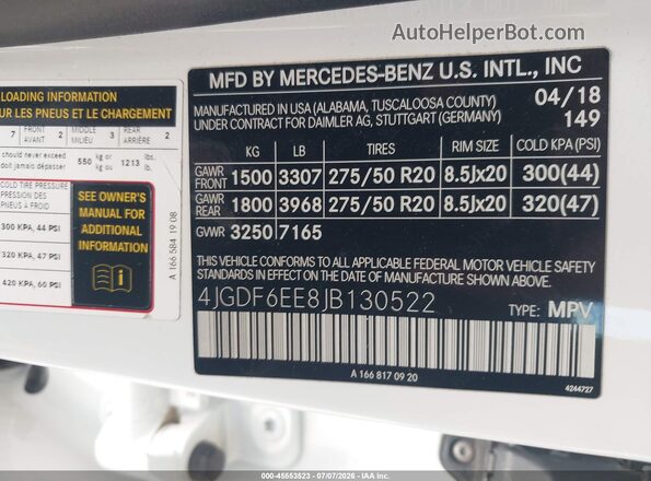 4JGDF6EE8JB130522 2018 MERCEDES-BENZ GLS 450 Белый Вид подкапотного пространства