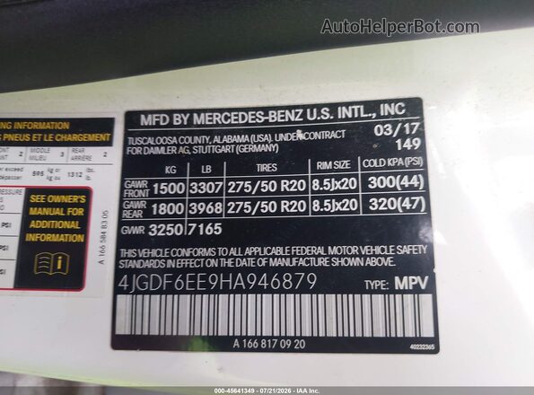 4JGDF6EE9HA946879 2017 MERCEDES-BENZ GLS 450 White Vista del compartimento del motor