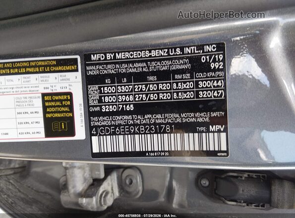 4JGDF6EE9KB231781 2019 MERCEDES-BENZ GLS 450 Gray Engine compartment view