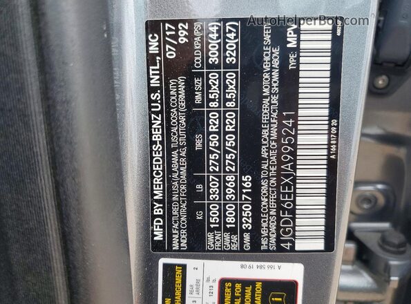 4JGDF6EEXJA995241 2018 MERCEDES-BENZ GLS Gray Вид наклейки з VIN-кодом