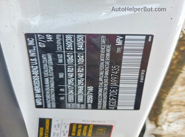 4JGDF7DE1JA997435 2018 MERCEDES-BENZ GLS White VIN sticker view