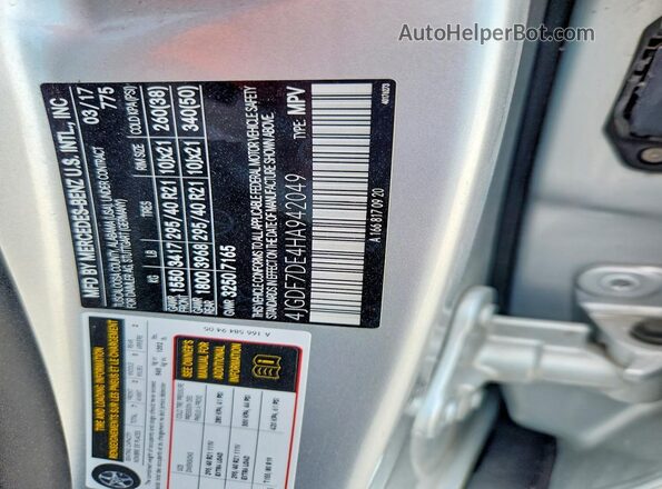4JGDF7DE4HA942049 2017 MERCEDES-BENZ GLS Silver Vista de la etiqueta del VIN
