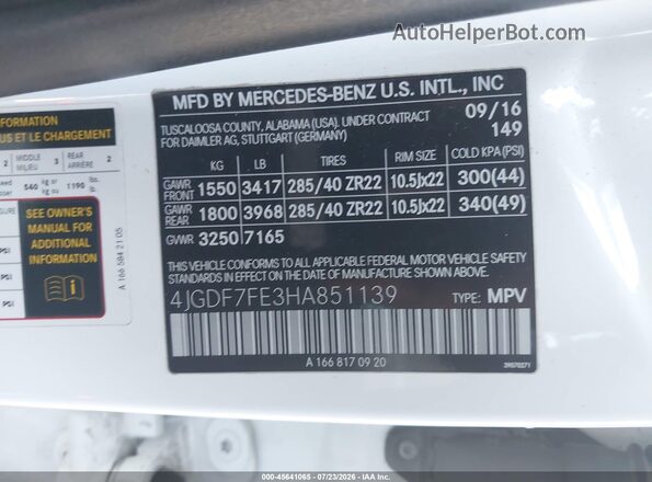 4JGDF7FE3HA851139 2017 MERCEDES-BENZ AMG GLS 63 Белый Вид подкапотного пространства