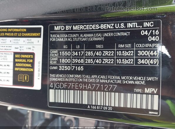 4JGDF7FE9HA771277 2017 MERCEDES-BENZ AMG GLS 63 Black Widok komory silnika