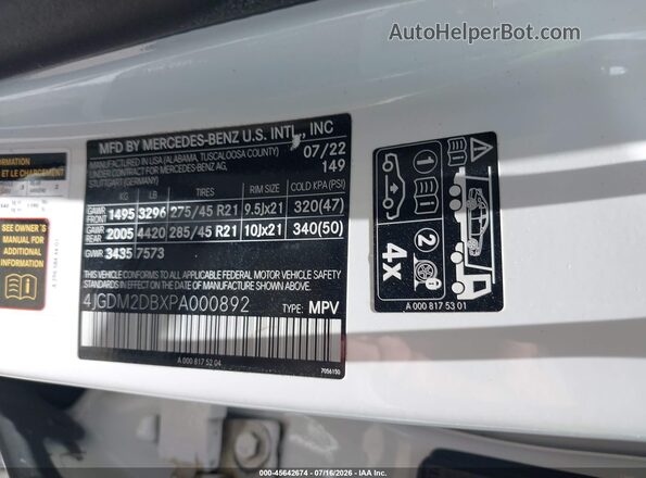 4JGDM2DBXPA000892 2023 MERCEDES-BENZ EQS 450+ SUV White Engine compartment view
