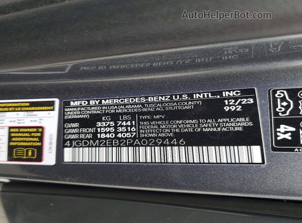 4JGDM2EB2PA029446 2023 MERCEDES-BENZ EQS Gray VIN կոդի պիտակի տեսք