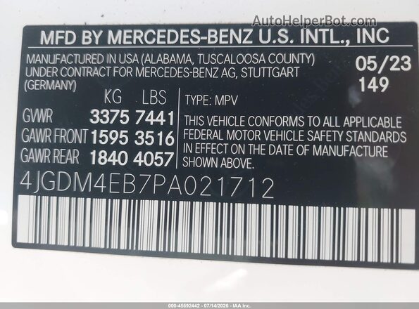 4JGDM4EB7PA021712 2023 MERCEDES-BENZ EQS 580 SUV White ძრავის განყოფილების ხედი
