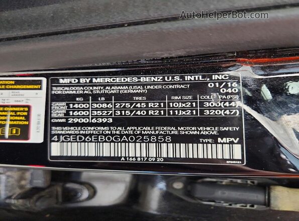 4JGED6EB0GA025858 2016 MERCEDES-BENZ GLE Black ძრავის განყოფილების ხედი