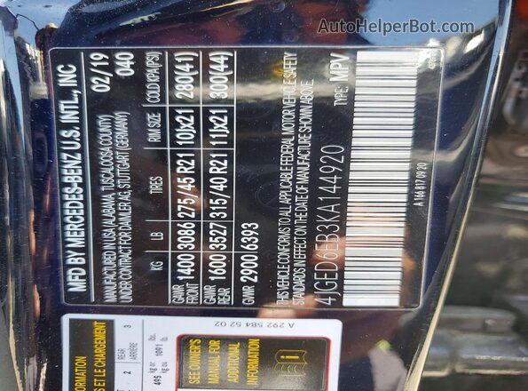 4JGED6EB3KA144920 2019 MERCEDES-BENZ GLE Black VIN sticker view