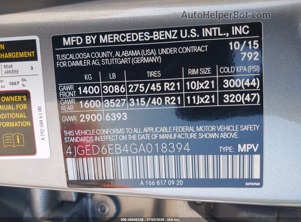 4JGED6EB4GA018394 2016 MERCEDES-BENZ GLE 450 AMG COUPE Gray Vista del compartimento del motor