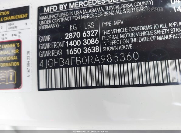 4JGFB4FB0RA985360 2024 MERCEDES-BENZ GLE 350 White Vista del compartimento del motor