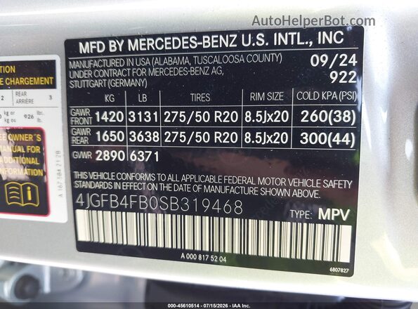 4JGFB4FB0SB319468 2025 MERCEDES-BENZ GLE 350 Silver ძრავის განყოფილების ხედი