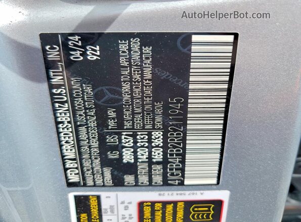 4JGFB4FB2RB211945 2024 MERCEDES-BENZ GLE Silver VIN კოდის სტიკერის ხედი