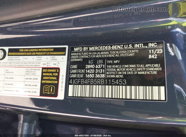 4JGFB4FB5RB115453 2024 MERCEDES-BENZ GLE 350 Синий Вид подкапотного пространства