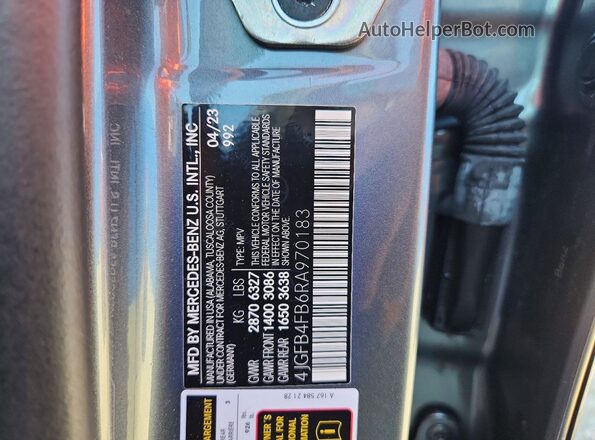 4JGFB4FB6RA970183 2024 MERCEDES-BENZ GLE Gray Widok naklejki z numerem VIN