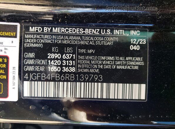 4JGFB4FB6RB139793 2024 MERCEDES-BENZ GLE Black Вид наклейки з VIN-кодом