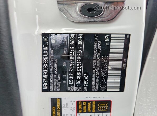 4JGFB4FB9SB287622 2025 MERCEDES-BENZ GLE White Вид наклейки з VIN-кодом