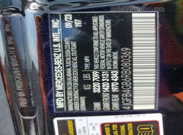 4JGFB4GB6RB080369 2024 MERCEDES-BENZ GLE Black VIN sticker view