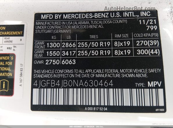 4JGFB4JB0NA630464 2022 MERCEDES-BENZ GLE 350 Белый Вид подкапотного пространства