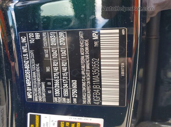 4JGFB4JB1MA350552 2021 MERCEDES-BENZ GLE Зеленый Вид наклейки с VIN-кодом