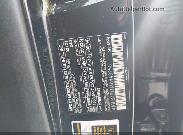 4JGFB4JB1MA443250 2021 MERCEDES-BENZ GLE 350 Черный Вид подкапотного пространства