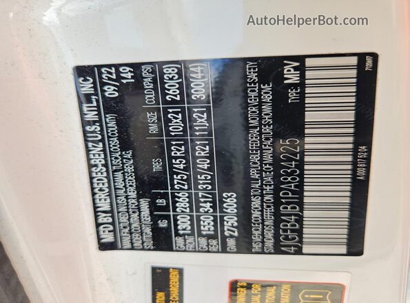 4JGFB4JB1PA834225 2023 MERCEDES-BENZ GLE White VIN sticker view