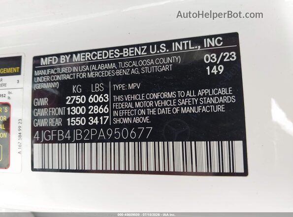 4JGFB4JB2PA950677 2023 MERCEDES-BENZ GLE 350 White ძრავის განყოფილების ხედი
