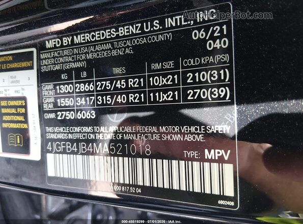 4JGFB4JB4MA521018 2021 MERCEDES-BENZ GLE 350 Black Vista del compartimento del motor