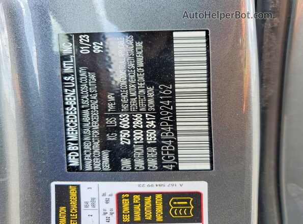 4JGFB4JB4PA924162 2023 MERCEDES-BENZ GLE Gray Vista de la etiqueta del VIN