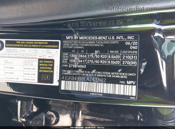 4JGFB4JB5LA243602 2020 MERCEDES-BENZ GLE 350 Black Vista del compartimento del motor