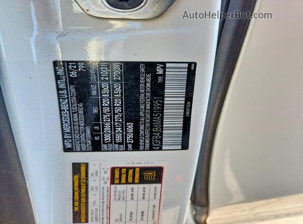 4JGFB4JB6MA519951 2021 MERCEDES-BENZ GLE White Вид наклейки з VIN-кодом