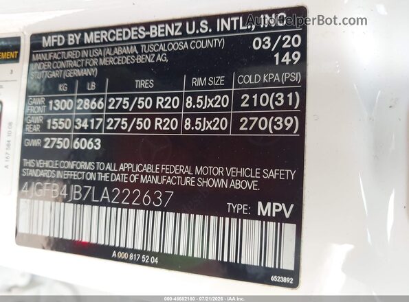 4JGFB4JB7LA222637 2020 MERCEDES-BENZ GLE 350 White Widok komory silnika