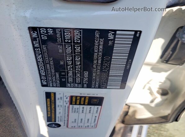 4JGFB4JB8LA258210 2020 MERCEDES-BENZ GLE White VIN კოდის სტიკერის ხედი