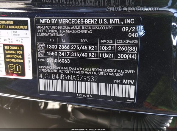 4JGFB4JB9NA579532 2022 MERCEDES-BENZ GLE 350 Черный Вид подкапотного пространства