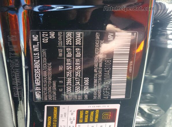 4JGFB4JBXMA431081 2021 MERCEDES-BENZ GLE Black VIN sticker view