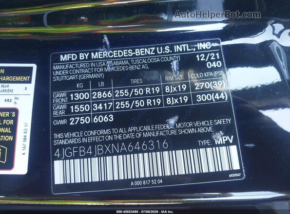 4JGFB4JBXNA646316 2022 MERCEDES-BENZ GLE 350 Black Vista del compartimento del motor