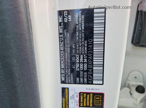 4JGFB4JBXPA931410 2023 MERCEDES-BENZ GLE White Widok naklejki z numerem VIN