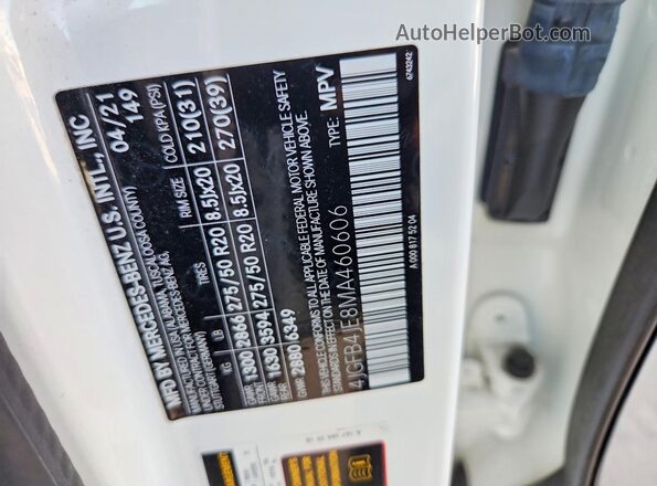 4JGFB4JE8MA460606 2021 MERCEDES-BENZ GLE White Widok naklejki z numerem VIN
