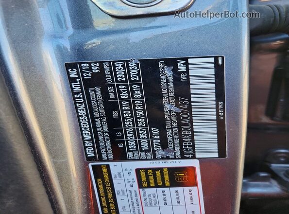 4JGFB4KB0LA007437 2020 MERCEDES-BENZ GLE Gray Widok naklejki z numerem VIN