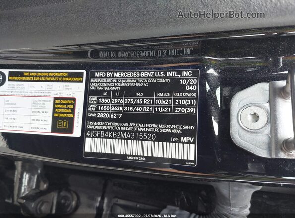4JGFB4KB2MA315520 2021 MERCEDES-BENZ GLE 350 Black Շարժիչի բաժամունքի տեսք